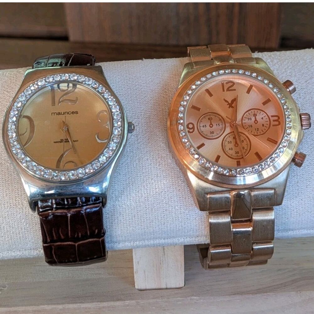 Lot Of 2 Watches Maurices & American Eagle Rose Gold Color Rhinestones 16550 107